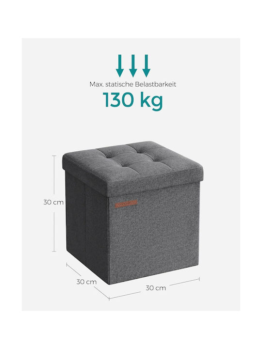 Stool Footstool With Storage Space Upholstered with Fabric Dark Grey 30x30x30cm