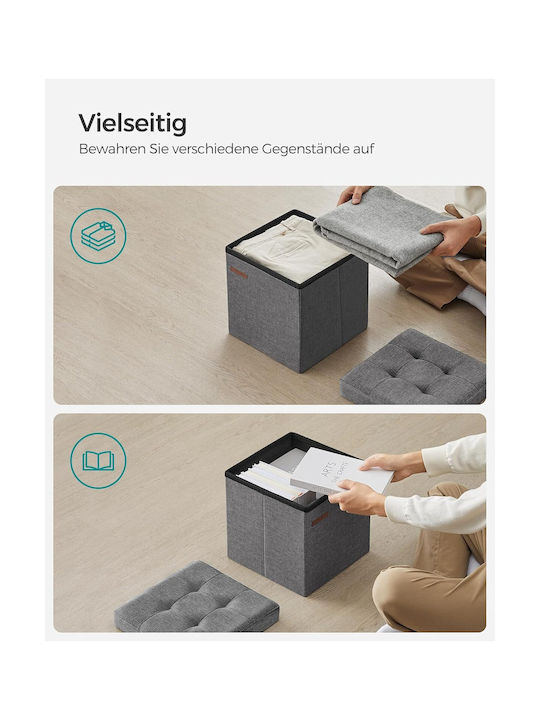 Stool Footstool With Storage Space Upholstered with Fabric Dark Grey 30x30x30cm