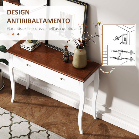 Wooden Console Table Λευκό Και Σκούρο Καφέ L100xW35xH76.5cm