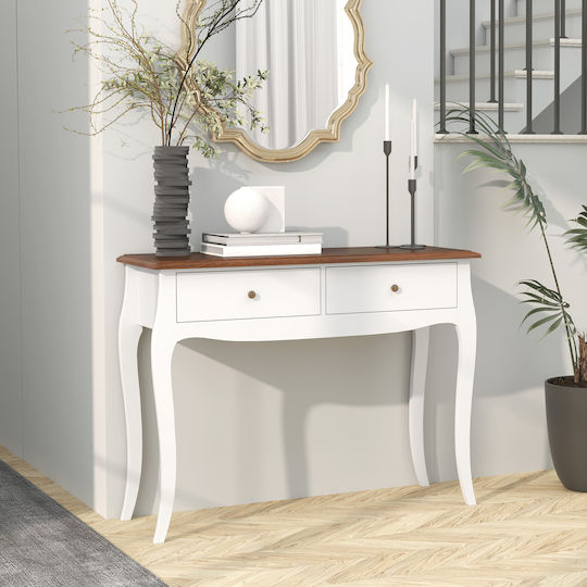 Wooden Console Table Λευκό Και Σκούρο Καφέ L100xW35xH76.5cm