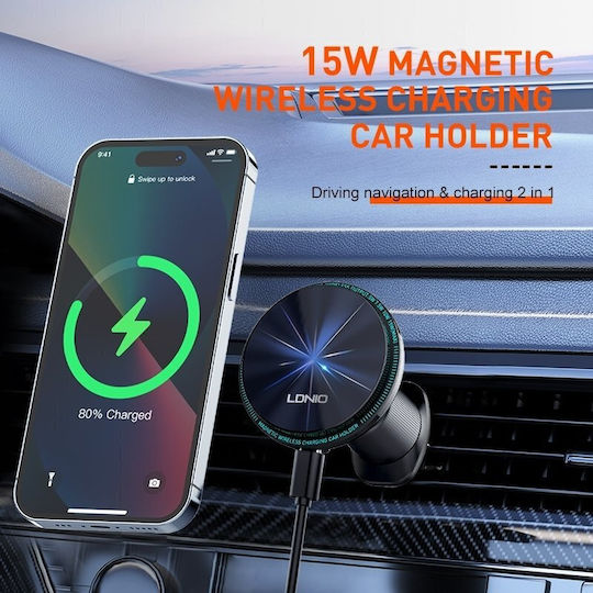 Ldnio Car Mobile Mount with Magnet and Wireless Charging Black