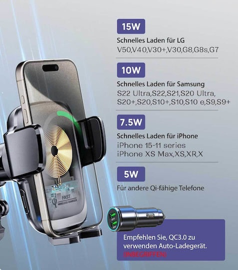 Samsung Suport Auto pentru Telefon cu carcasă și Încărcare Wireless Neagră
