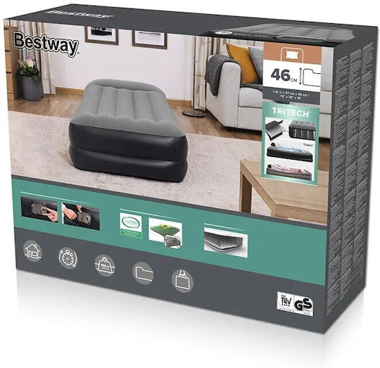 Bestway Camping Air Mattress Single with Integrated Pump 191x97x46cm Gray