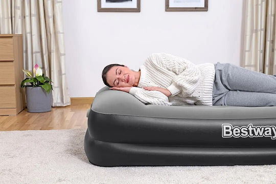 Bestway Camping Air Mattress Single with Integrated Pump 191x97x46cm Gray