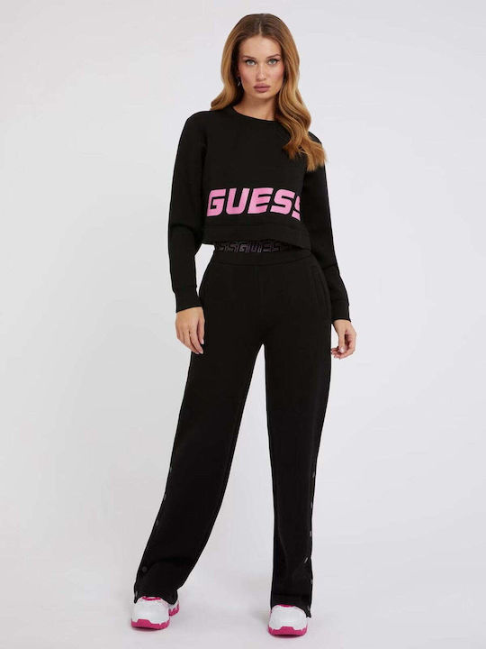 Guess Scuba Cropped Γυναικείο Φούτερ Ασπρο