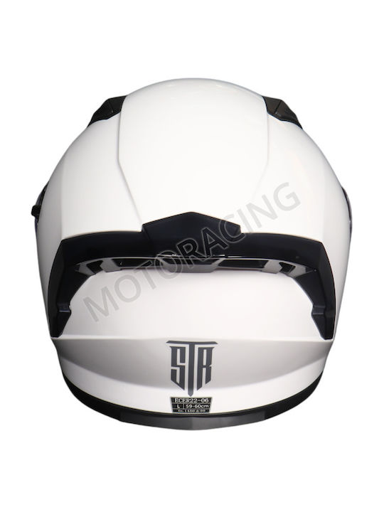 STR GT-1 White Motorcycle Helmet Full Face ECE 22.06 with Sunvisor