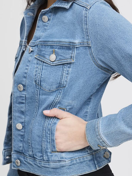 Women's Short Jean Jacket for Winter Light Blue