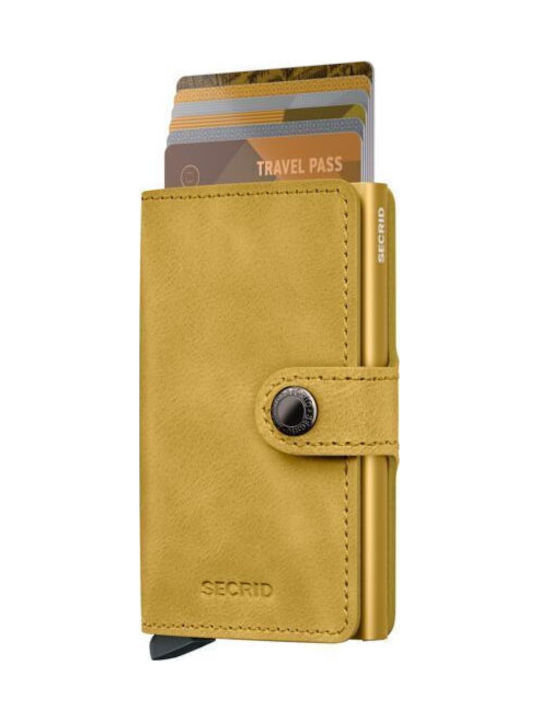 Miniwallet Vintage Herren Geldbörse Klassisch mit RFID und Slide-Mechanismus Gelb