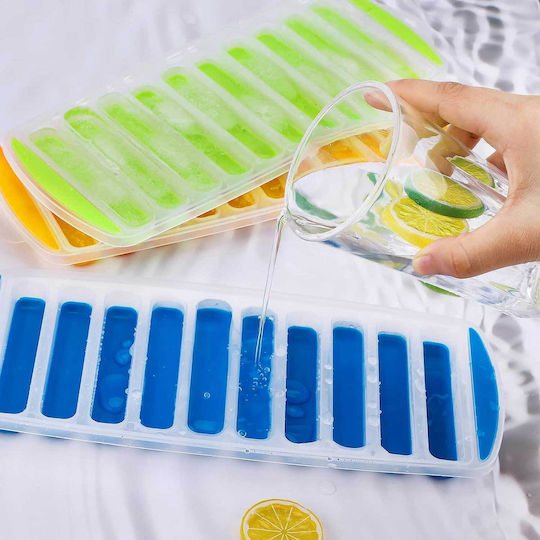 Silicone Ice Cube Tray with Lid Orange 3 Pieces