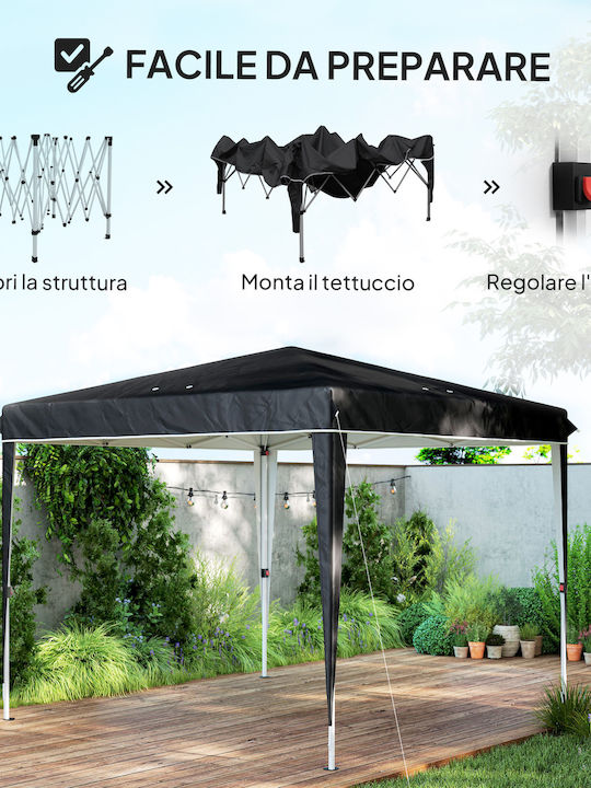 Outsunny Gazebo Garten Schwarz 3x3m