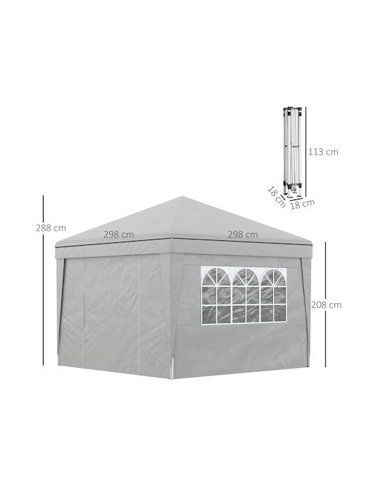 Outsunny Πτυσσόμενο Κιόσκι Κήπου με Led Γκρι 3x3m