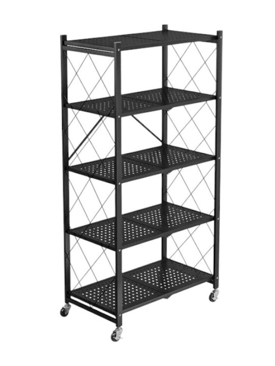 Kitchen Trolley Metallic 4-Tier Black 73x34x160cm