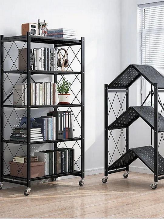 Kitchen Trolley Metallic 4-Tier Black 73x34x160cm