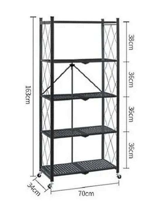 Kitchen Trolley Metallic 4-Tier Black 73x34x160cm