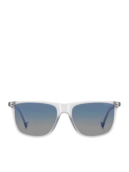 Polaroid Men's Sunglasses with Transparent Horn-Rimmed Frame and Blue Lens PLD6232/S 2M4/Z7