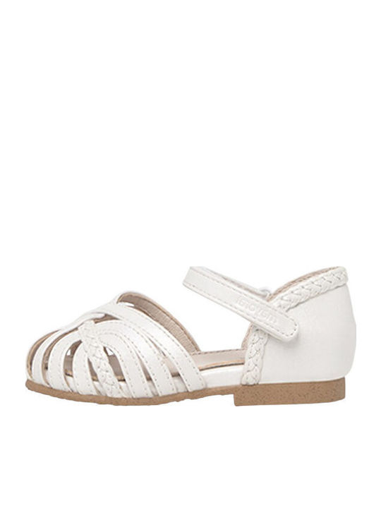 Kids Leather Ballerinas with Hoop & Loop Closure White