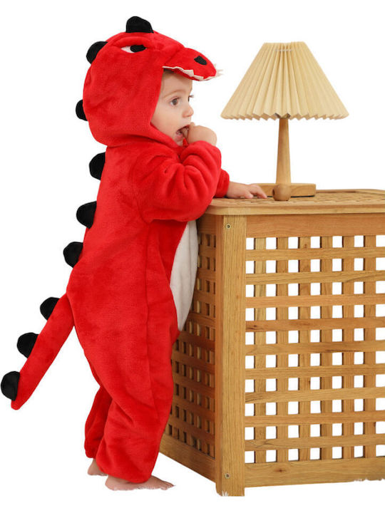 Queen Mother Kids Nightwear Onesie Winter Velvet Red Red Baby Dino