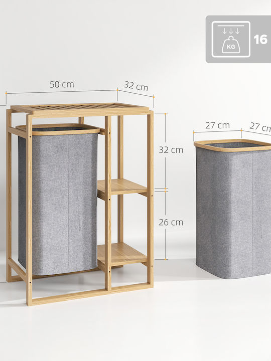 HomCom Coș De Rufe Din Bambus 50x32x70cm Gri
