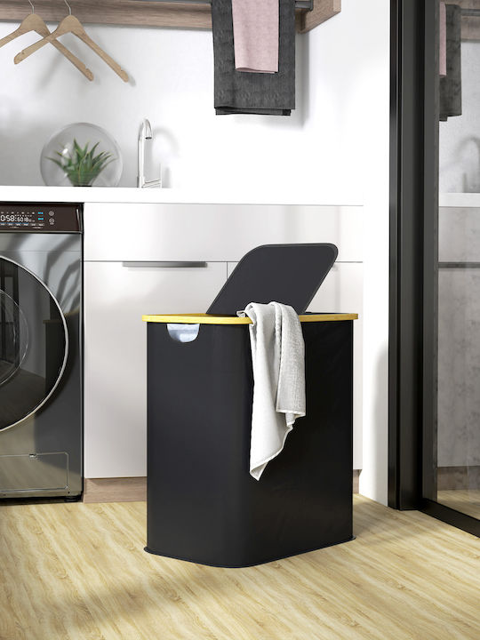 HomCom Καλάθι Απλύτων Υφασμάτινο Πτυσσόμενο 80lt με Καπάκι 54x34x58.5cm Μαύρο