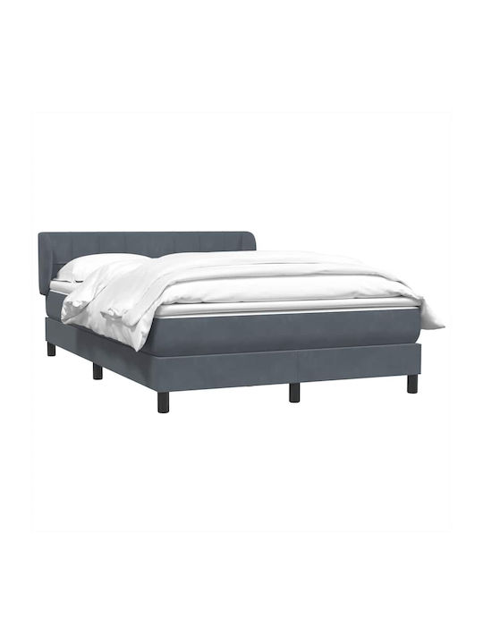 Pat Dublu Tapitat cu Material Gri Închis cu Plăci și Saltea 160x210cm