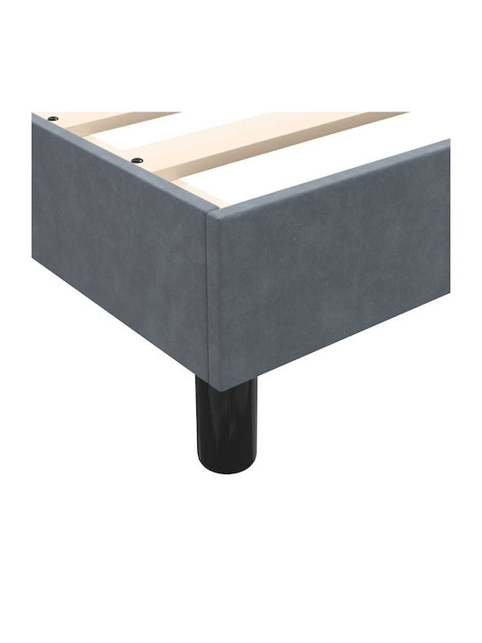 Pat Dublu Tapitat cu Material Gri Închis cu Plăci și Saltea 160x210cm
