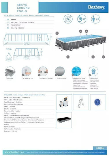 Bestway Πισίνα PVC 52.231lt με Μεταλλικό Σκελετό 956x488x132εκ. Γκρι