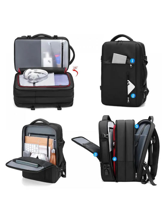 Multifunctional Backpack Minglu Compatible 17-inch Laptop 7.9-inch Tablet Expandable 20-39l Usb Port Waterproof Unisex Spacious Rain Cover Included Black