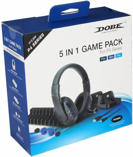 Ps4 Slim Pro 5 1 Game Pack Headset Charging Stand 2 Controllers Game Stand Joystick Caps Dobe Tp4-18101 – Black