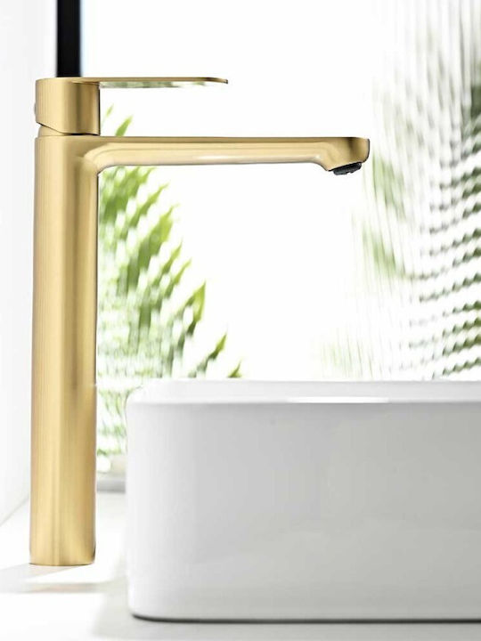 Inter Ceramic Trento Icf 111321 Mixer Brush Gold Standalone Sink High Spout Matte 26.9 Cm Golden
