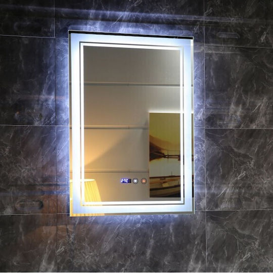 Inter Ceramic Icl 1794 Mirror Bathroom Led Lighting Touch Screen Clock Temperature Indicator Anti-fog System