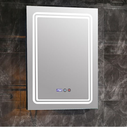 Oglindă Inter Ceramic Icl 1791 pentru baie cu iluminare LED, ecran tactil, ceas, indicator de temperatură, sistem anti-aburire