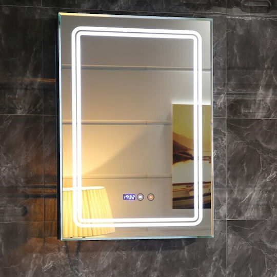 Oglindă Inter Ceramic Icl 1791 pentru baie cu iluminare LED, ecran tactil, ceas, indicator de temperatură, sistem anti-aburire