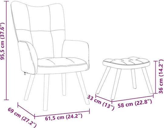 Armchair with Footstool Light Yellow 61.5x69x95.5cm