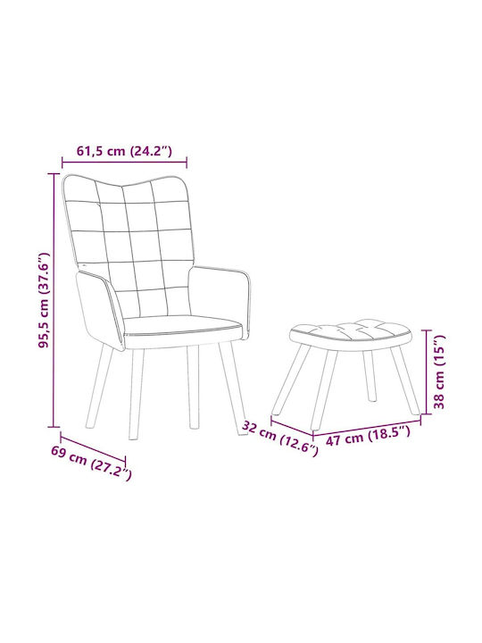 Sessel mit Fußhocker Samt Crem 61.5x69x95.5cm