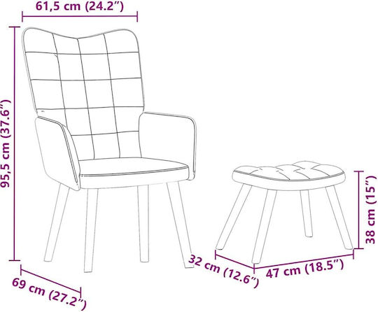Bergère with Footstool Light Grey 61.5x69x95.5cm