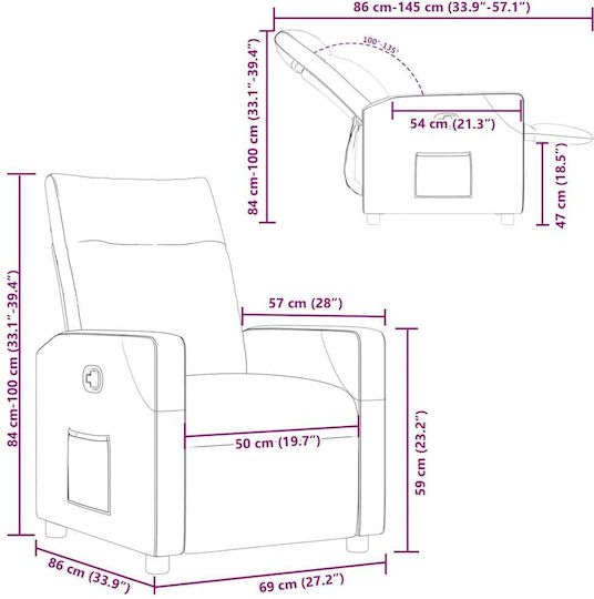 Dunkel Relaxsessel mit Fußhocker Dark Grey 50x54x100cm