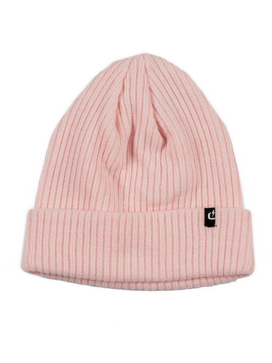 Beanie Γυναικείος Σκούφος με Rib Πλέξη σε Ροζ χρώμα