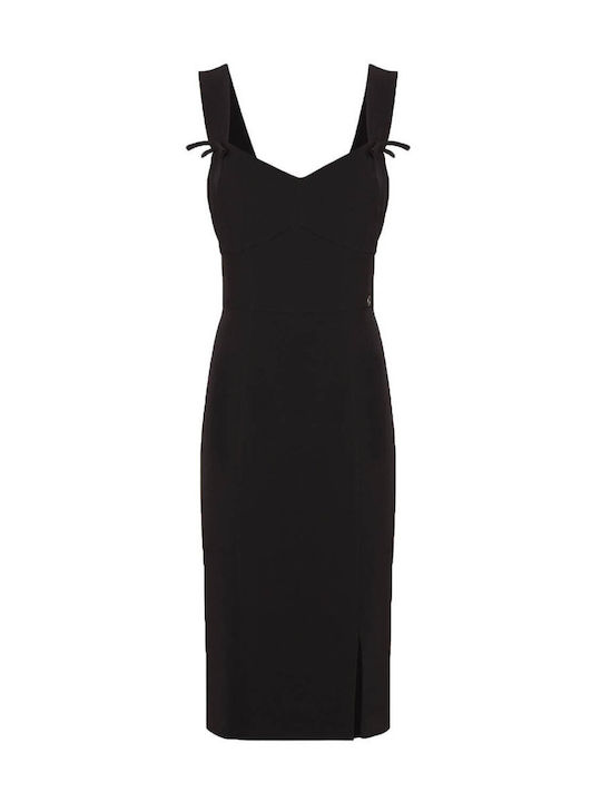 Guess Midi Kleid Spaghetti-Träger Schwarz