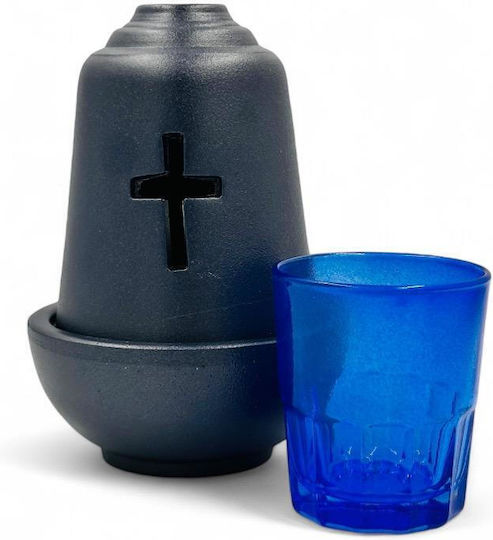 Keramik Vigil-Öllampe Blaues Glas Maße 15*10,5 cm