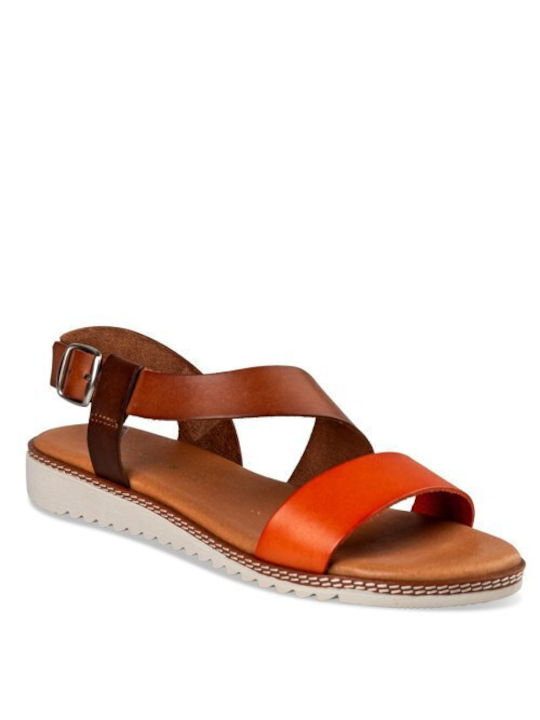 Envie Shoes Leather Women's Flat Sandals with Strap in Brown Color