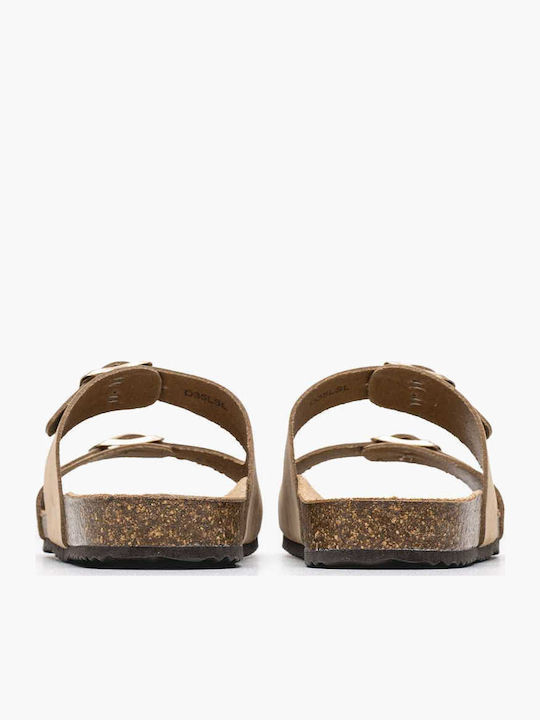D.brionia Leather Women's Flat Sandals in Beige Color