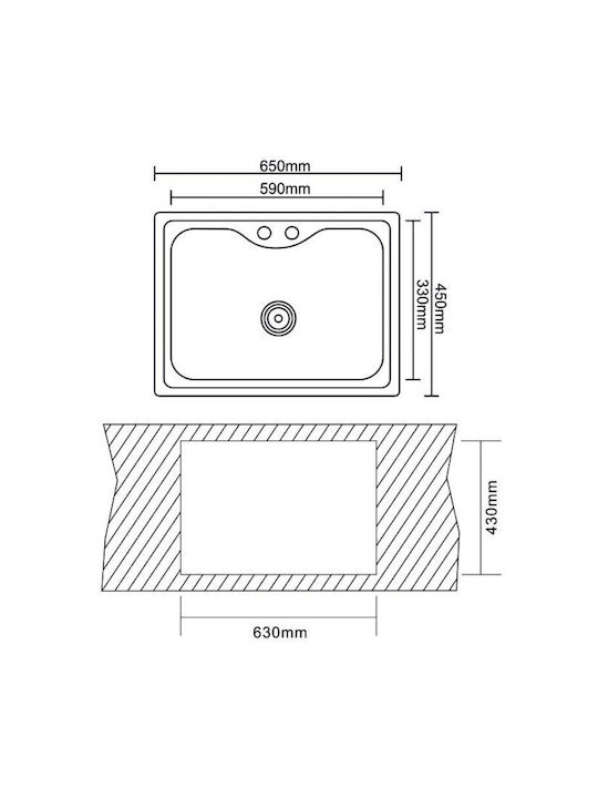 Inter Ceramic Kitchen Sink Built-in Installation Tap Dispenser Hole Complete Installation Set Siphon 65x45x20cm
