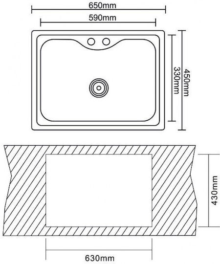 Inter Ceramic Kitchen Sink Built-in Installation Tap Dispenser Hole Complete Installation Set Siphon 65x45x20cm