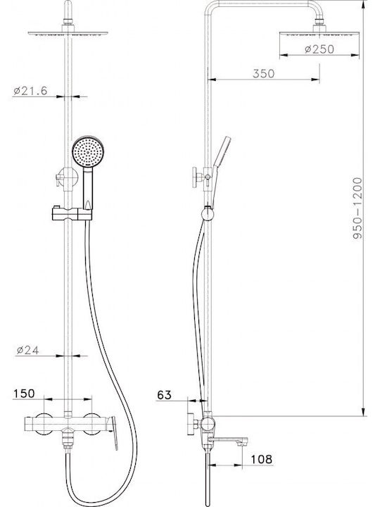 Shower System Inter Ceramic Ict 6394b Mixer Plate Handset Hose