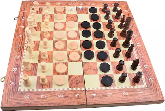 3-in-1 Backgammon Chess Set Made of Wood 34x34cm