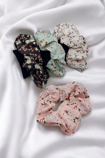 Λαστιχακι Μαλλιων Scrunchie Ροζ Σχεδια Floral Λουλουδια