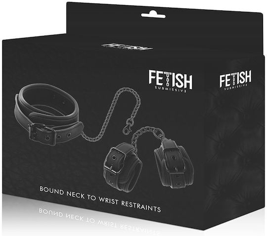 Fetish Submissive Leather Collar & Wrist Cuffs Black