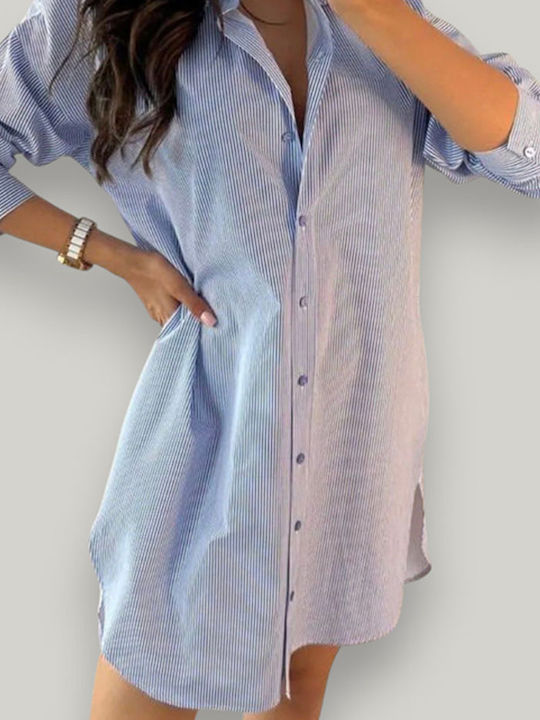 Women's Striped Long Sleeve Shirt Light Blue