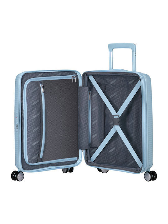 American Tourister Soundbox Cabin Travel Suitcase Hard Pastel Blue with 4 Wheels Height 55cm