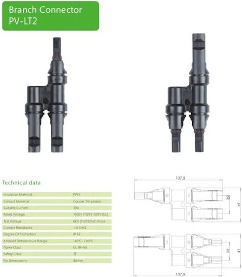 Mc4 Branch Connector Solar Panels 1x Socket 2x Connector